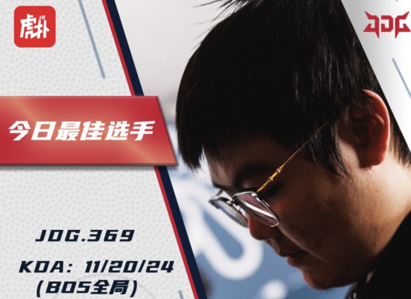 虽败犹荣!虎扑jr评分今日jdg全场最佳选手:上单369